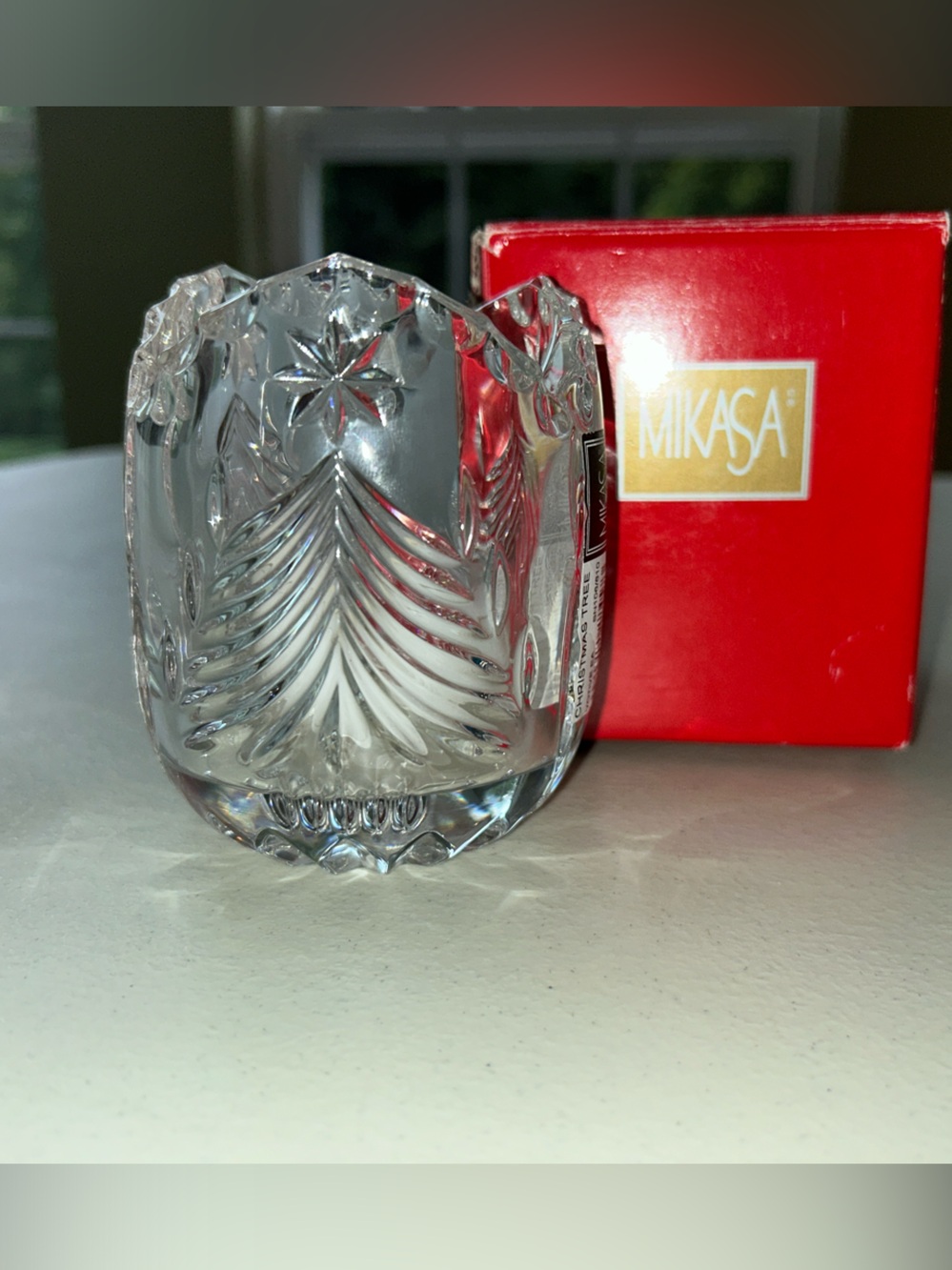 Mikasa Clear Cut Crystal Votive with Leaf & Star Motif